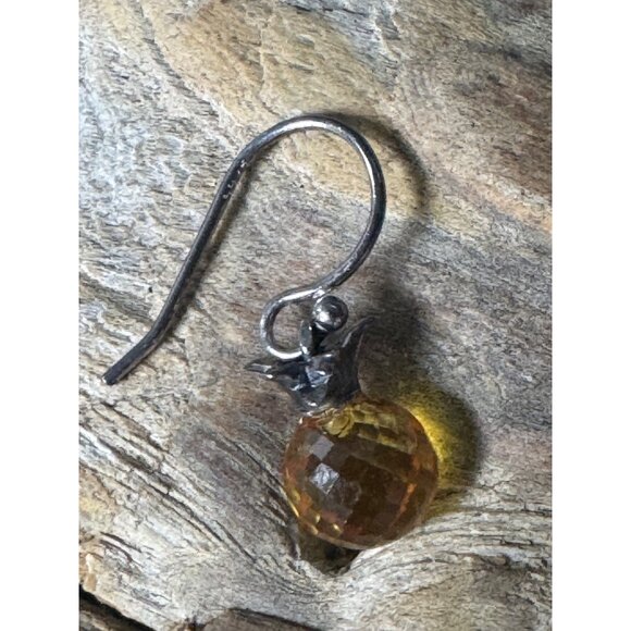 Faceted Pineapple-Shaped Earrings With Sterling Silver Hooks & Yellow Crystals - Picture 4 of 5